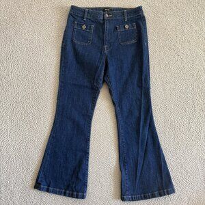 Saint + Sofia Jeans Blue Flare Front Pocket Stretch Denim Pants
